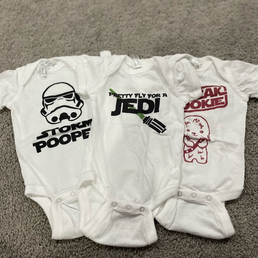 Set of 3 Star Wars Themed New Born Onesies